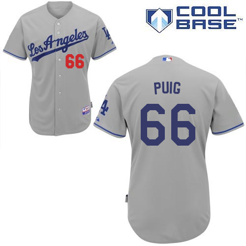 Yasiel Puig #66 MLB Jersey-L A Dodgers Men's Authentic Road Gray Cool Base Baseball Jersey